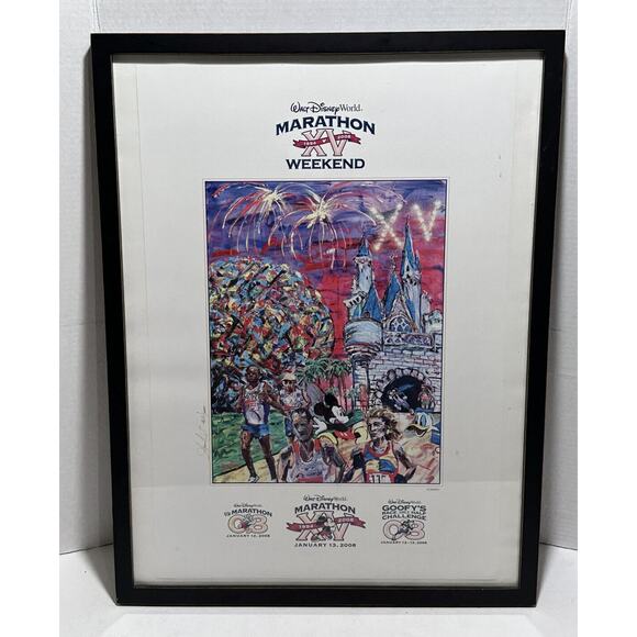 KINLEY Canvas Wall Art with Frame XV DISNEY WORLD WEEKEND MARATHON RACE Signed - Picture 1 of 10